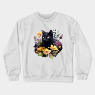Black Cat Floral Crewneck Sweatshirt